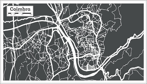 Coimbra Portugal City Map in Retro Style. Outline Map. Vector Illustration.