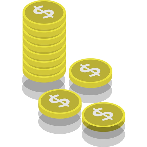 Coin stack vector Money icon Gold dollar pile design Cent currency heap Stock bank and business concept