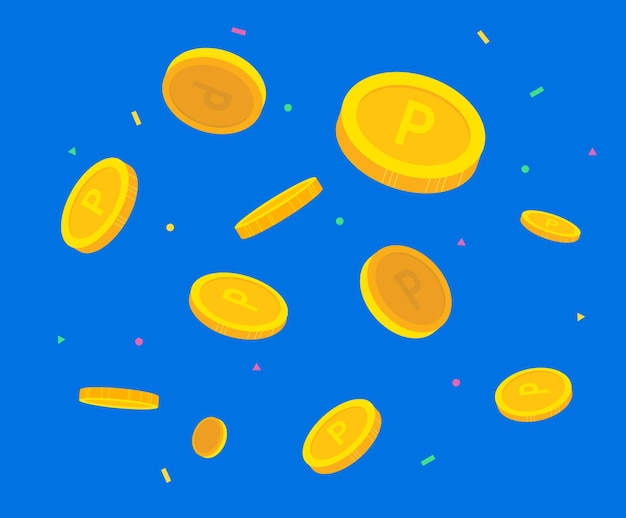 coins and pollen falling from the sky illustration set money lotto market award fortune