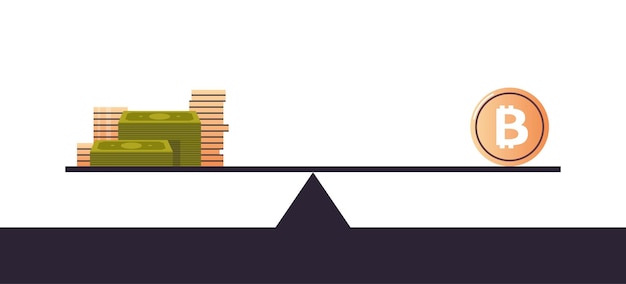 Vector coins stack and cryptomoney balancing on scale finance concept flat vector illustration