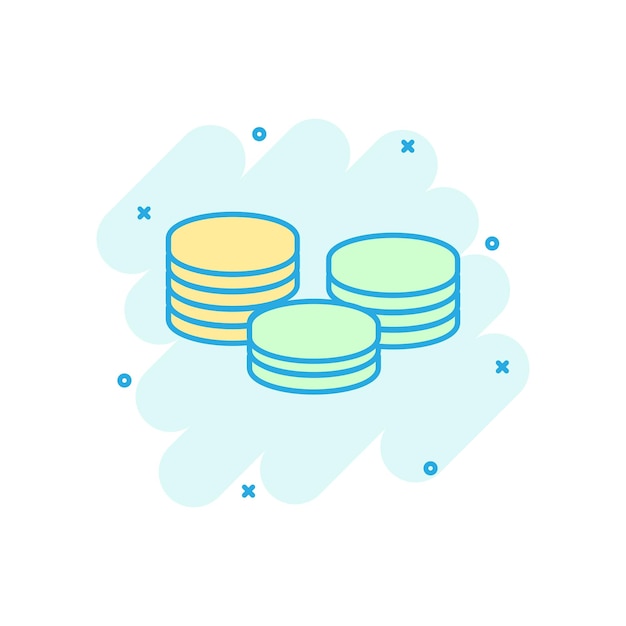 Vector coins stack icon in comic style coin cash vector cartoon illustration pictogram money stacked business concept splash effect