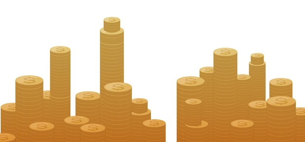 Coins tower stack on white background, vector illustration