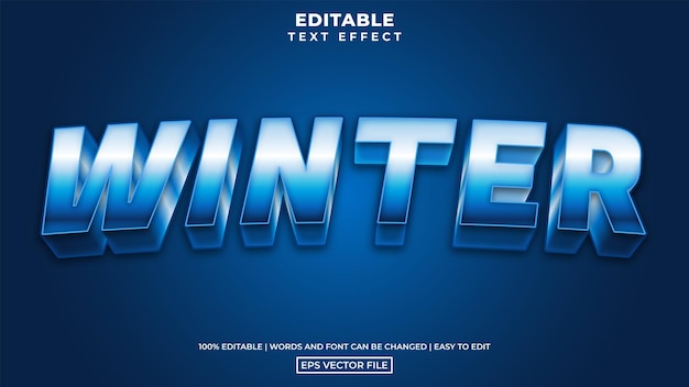 Cold blue 3d winter text style, editable text effect design template bold concept