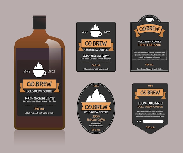 Vector cold brew coffee labels collection