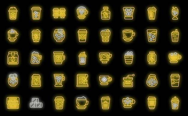 Cold coffee icons set vector neon