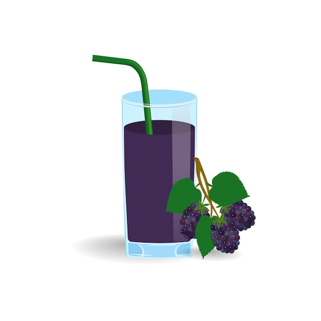 A cold glass of blackberry juice with a green straw