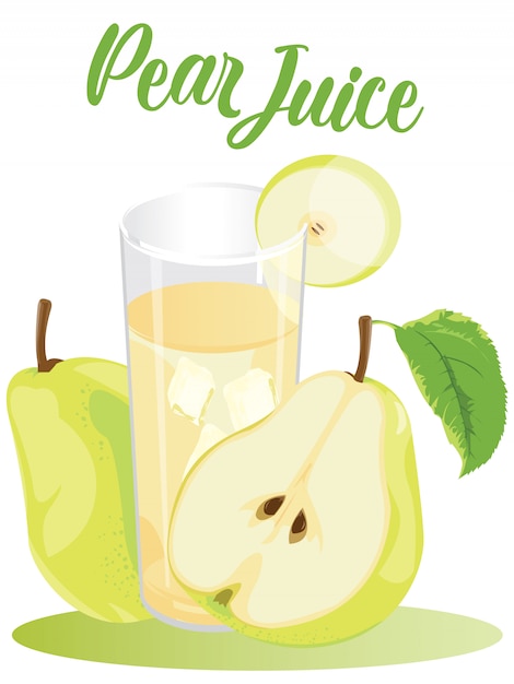 cold pear juice in white background