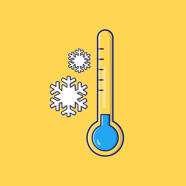 Cold thermometer with snow vector flat illustration