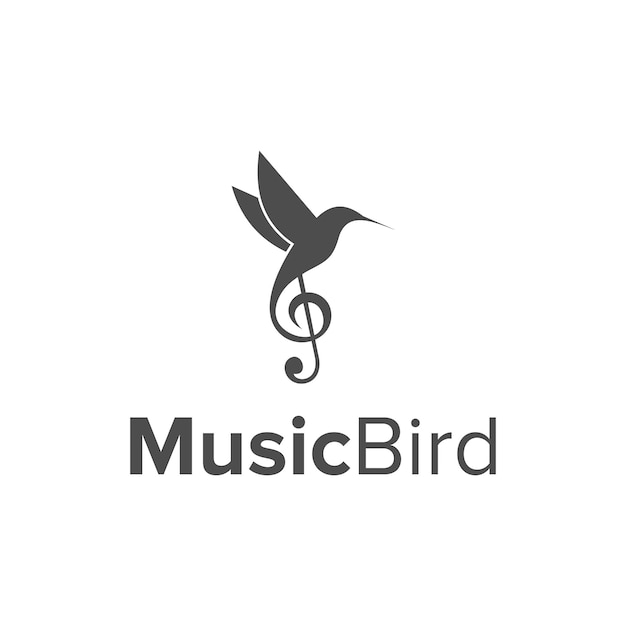 colibri bird and note music simple sleek creative geometric modern logo design