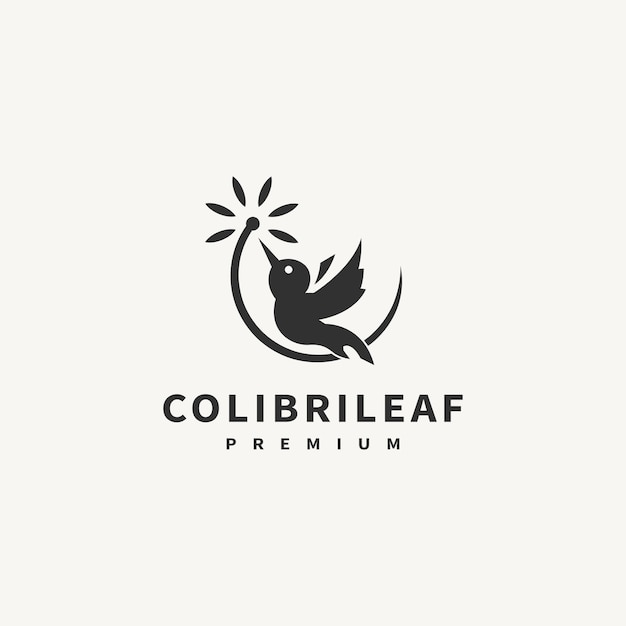 Colibri and leaf mix hummingbird vintage logo design