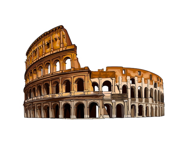 Coliseum in Rome Italy colored drawing realistic Vector illustration of paints