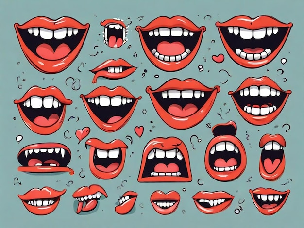 Vector a collage of cartoon images of lips with the words  lips