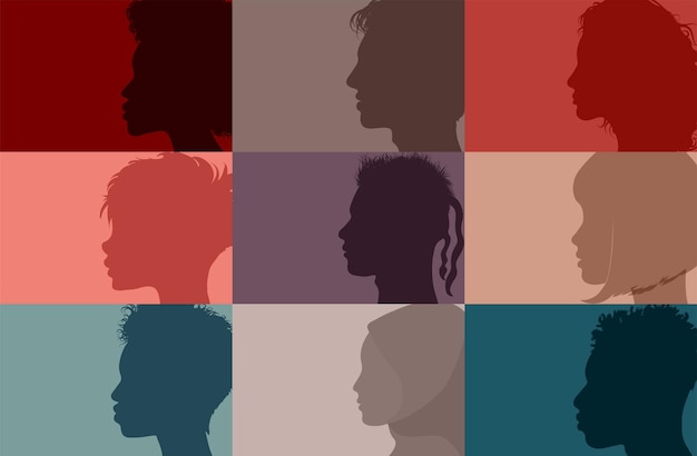 Collage community diversity multicultural people Group side silhouette people of diverse culture