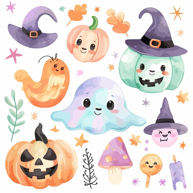 Vector a collage of halloween items including pumpkins witch witch and witch