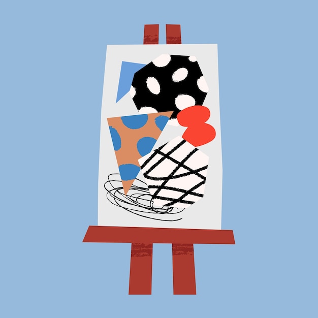 Vector collage illustration of easel and abstract shape