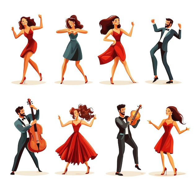 Vector a collage of images of a man and woman playing a violin