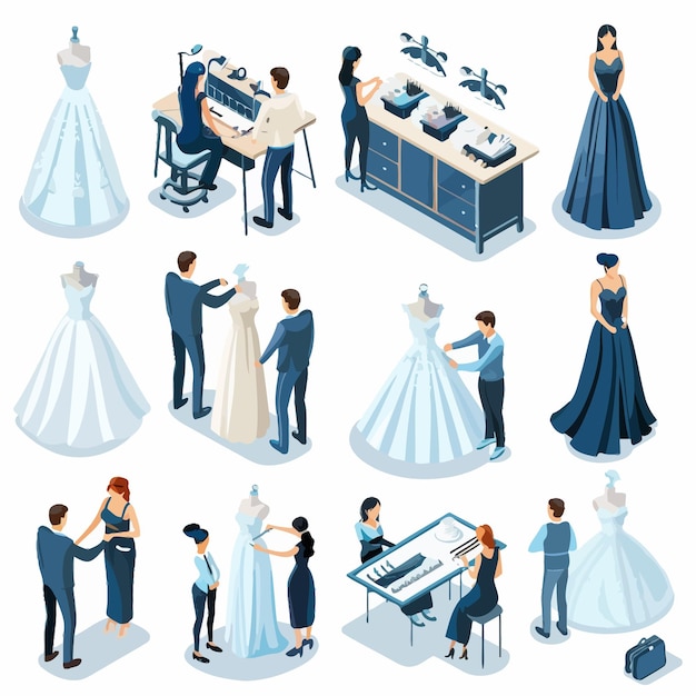 Vector a collage of images of people and a bridal gown