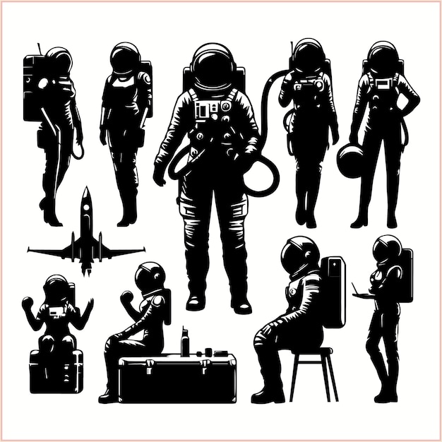 a collage of images of people with a space suit on