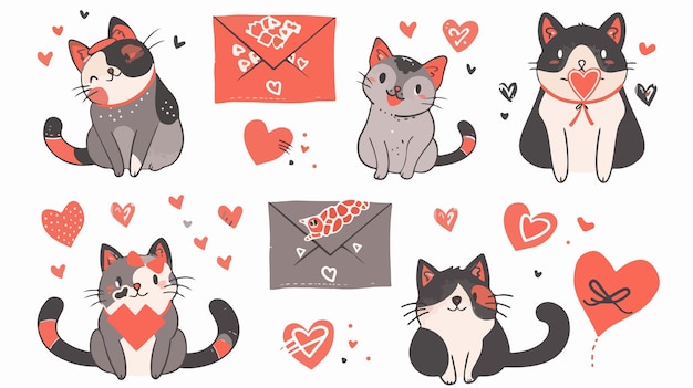 Vector a collage of pictures of cats and a letter with a red heart and a red heart