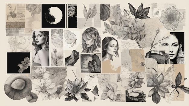 a collage of pictures including a woman and a flower