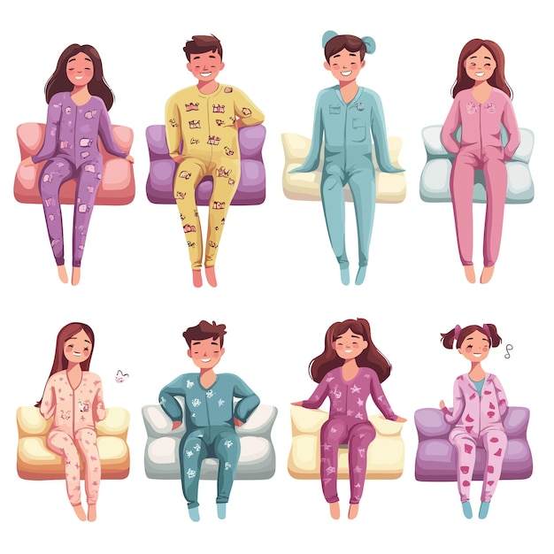 Vector a collage of pictures of people in pajamas and pajamas