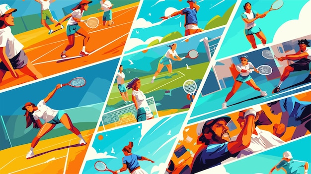 a collage of pictures of people playing tennis and the one with the number 5 on it