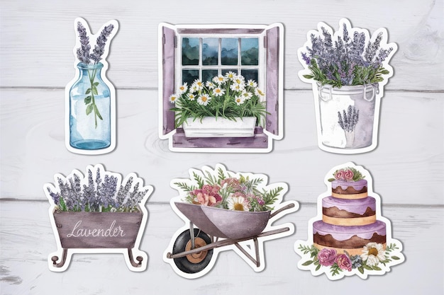 Vector a collage of pictures with flowers and a window with the words lavender on it