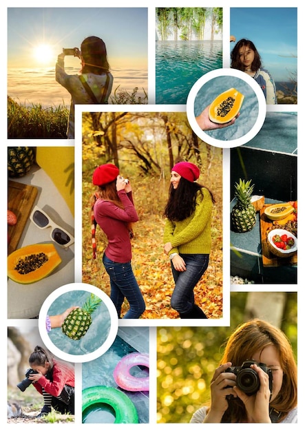 a collage of pictures with a woman wearing a red hat and a woman wearing a red hat