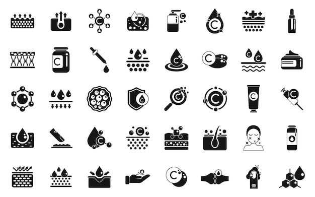 Collagen icons set simple vector Skin acid