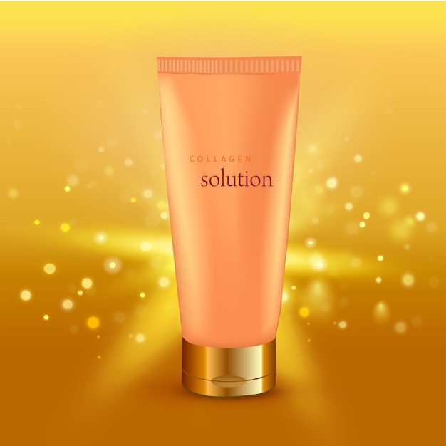 Collagen solution intensive cream tube gold background advertisement poster for pharmaceutical and cosmetics products realistic  illustration