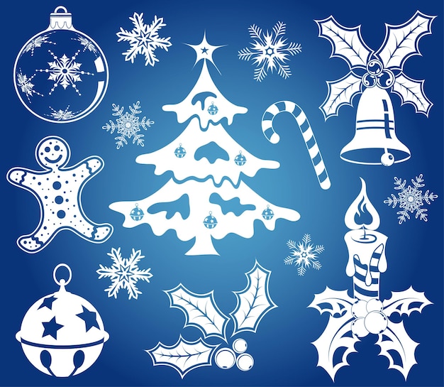 Collect Christmas element with bell, cake, candy, tree, element for design, vector illustration