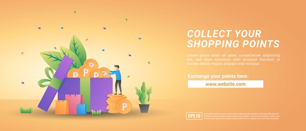 Collect online shopping points. Swap points for vouchers. Reward program for loyal customers