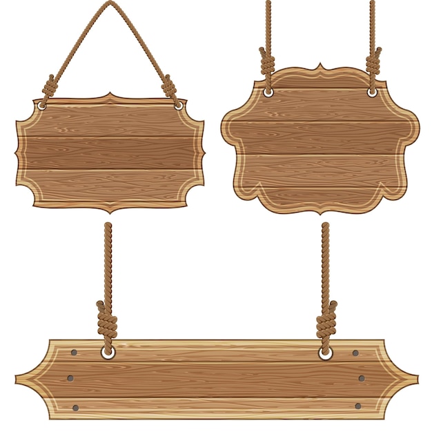 Collect Wooden Board Frames with Ropes and Knots Vector illustration isolated on transparent