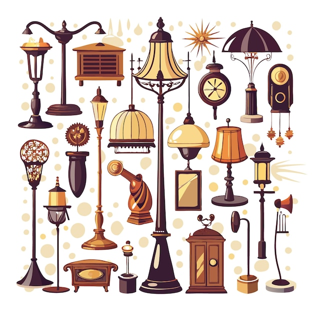 Vector a collection of 20 vintage street lamps table lamps and other lighting fixtures