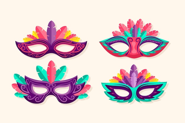 Collection of 2d feathered venetian carnival masks