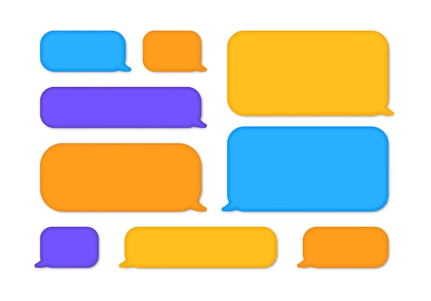 Collection of 3d colorful speech bubbles chat symbols with shadows. Concept of social media messages