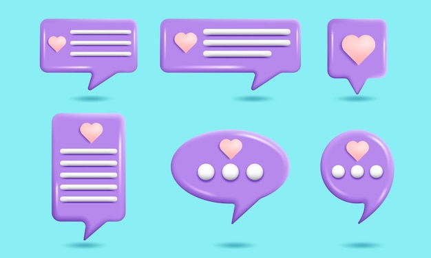 Collection of 3d purple speech bubbles chat