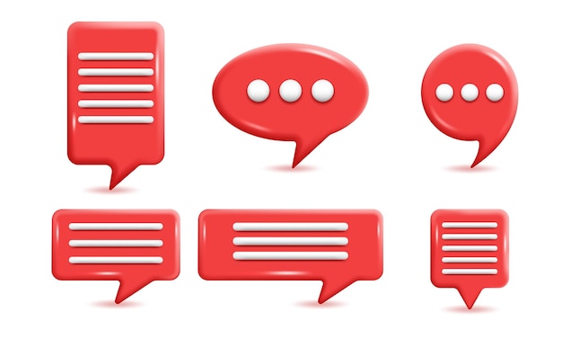 Collection of 3d red speech bubbles chat