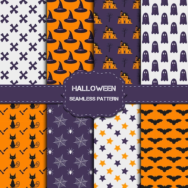 Vector collection of 8 halloween patterns with endless texture. vector background can be used for wallpaper, fills, web page,surface, scrapbook,  holiday card, invitation and party design.