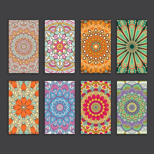 Collection of 8 mandala business cards