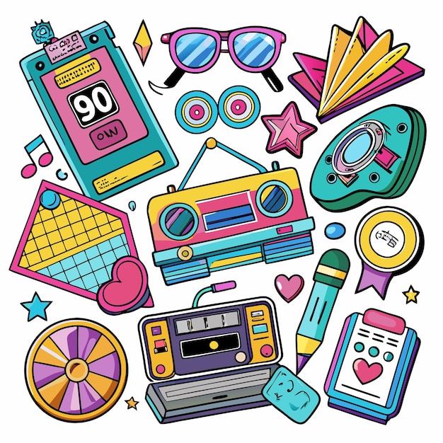 A collection of 90s retro style icons