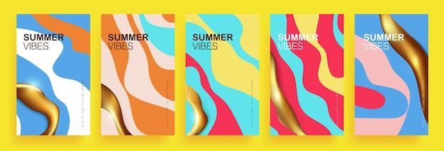 Collection of abstract background designs colorful and realistic gold summer banner