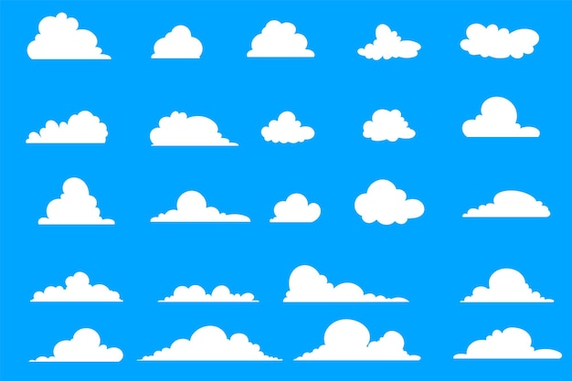 Collection of abstract flat cartoon and fluffy cloud icons