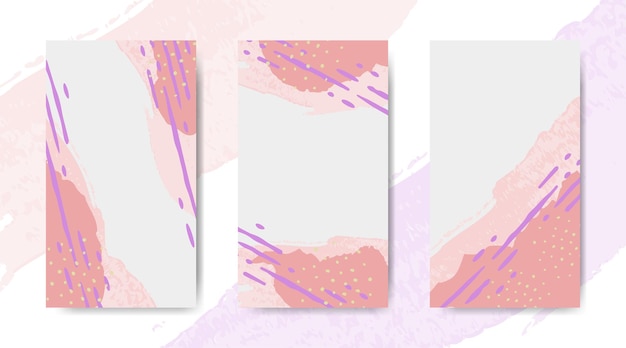 Collection of abstract hand drawn aesthetic minimal watercolor background for social media stories