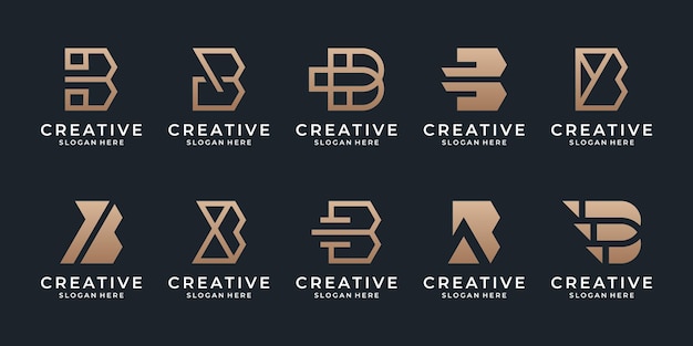 Collection abstract letter b logo template with golden color.