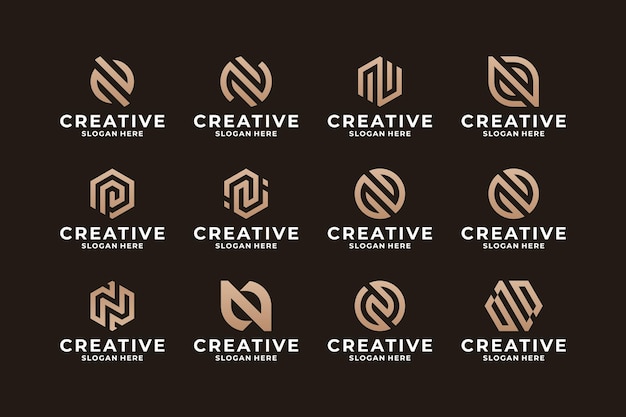 Collection of Abstract symbol letter N logo design Initial N with monogram concept