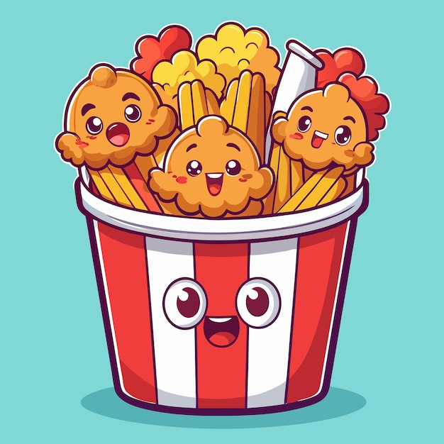 Vector collection of adorable bucket fried chicken cartoon vector illustrations