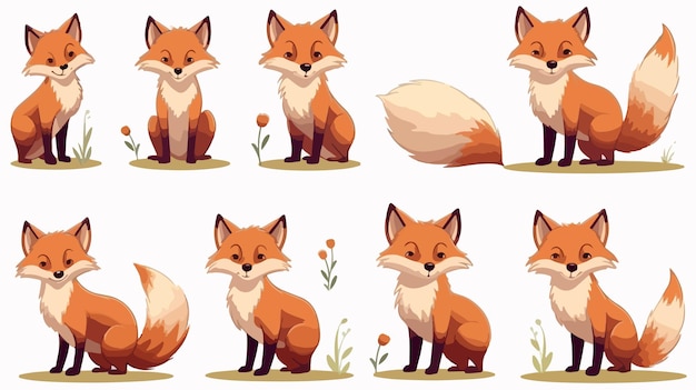 Vector collection of adult foxes in various poses cartoon vector illustration