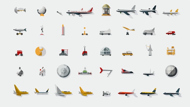 Vector a collection of airplanes and planes with different images