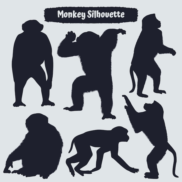 Collection of animal monkey silhouettes vector